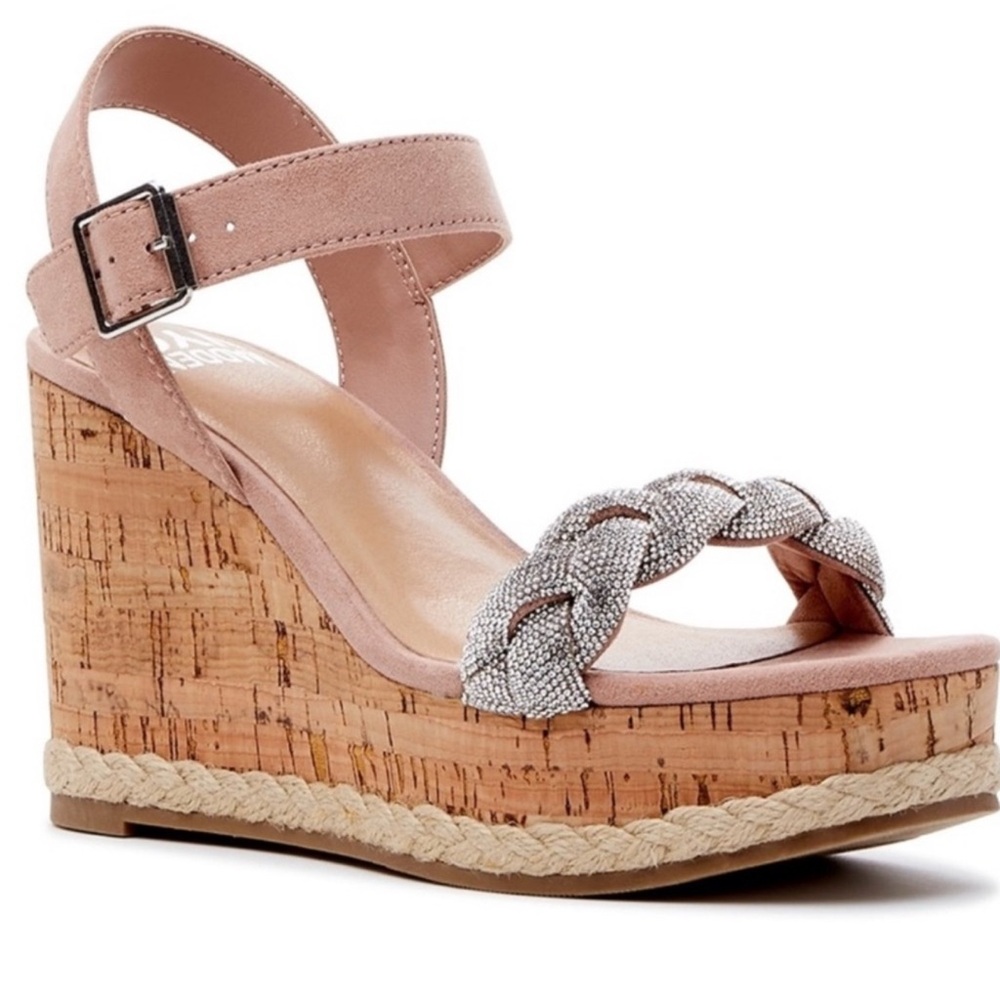 Elegant Pink Wedge Sandals with Braided Strap